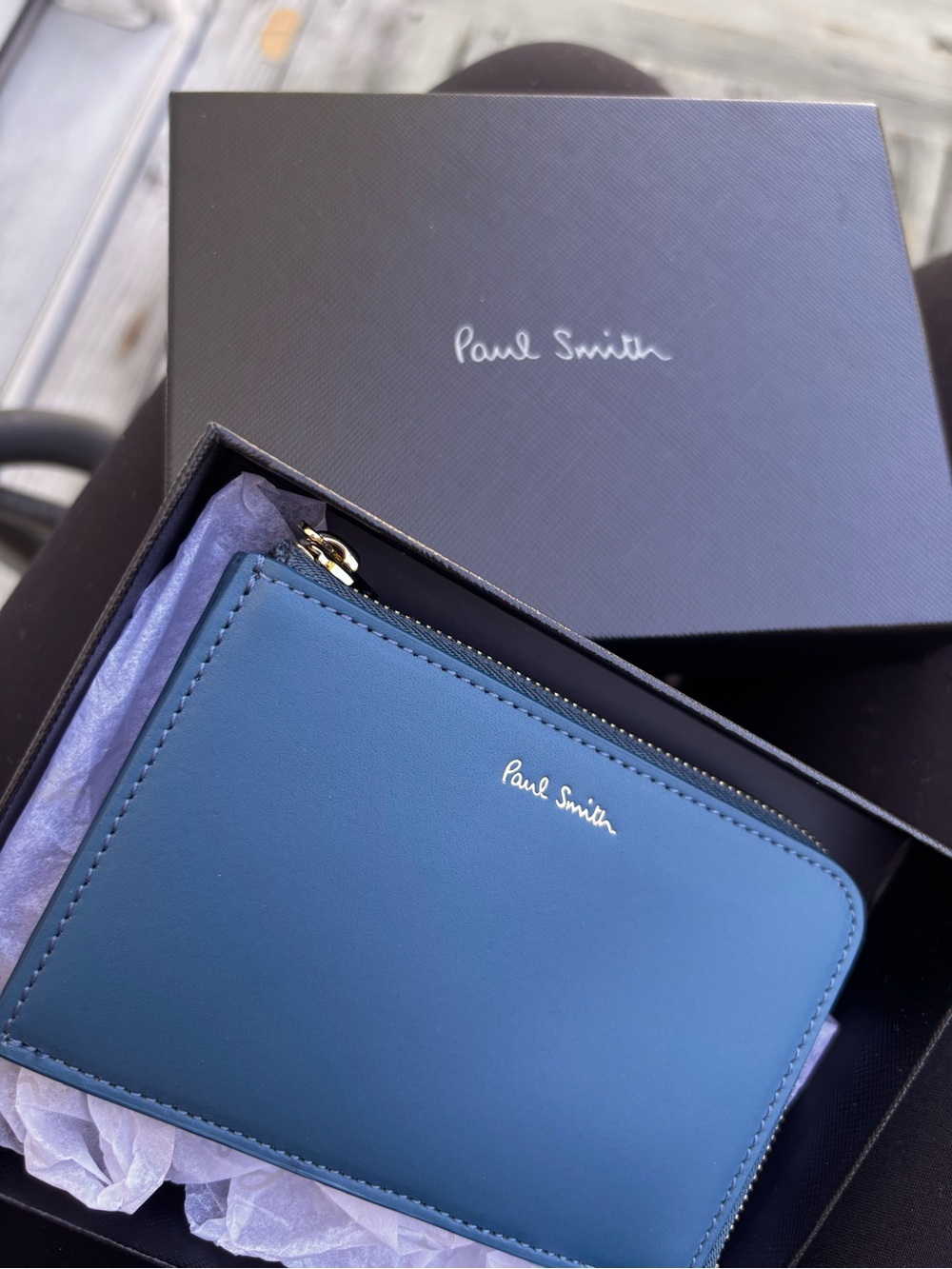 Paul Smith Teal Zip Card Holder with Gold Hardware